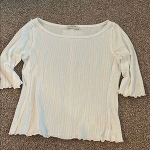 We The Free Cream Ribbed 3/4 Sleeve Blouse
